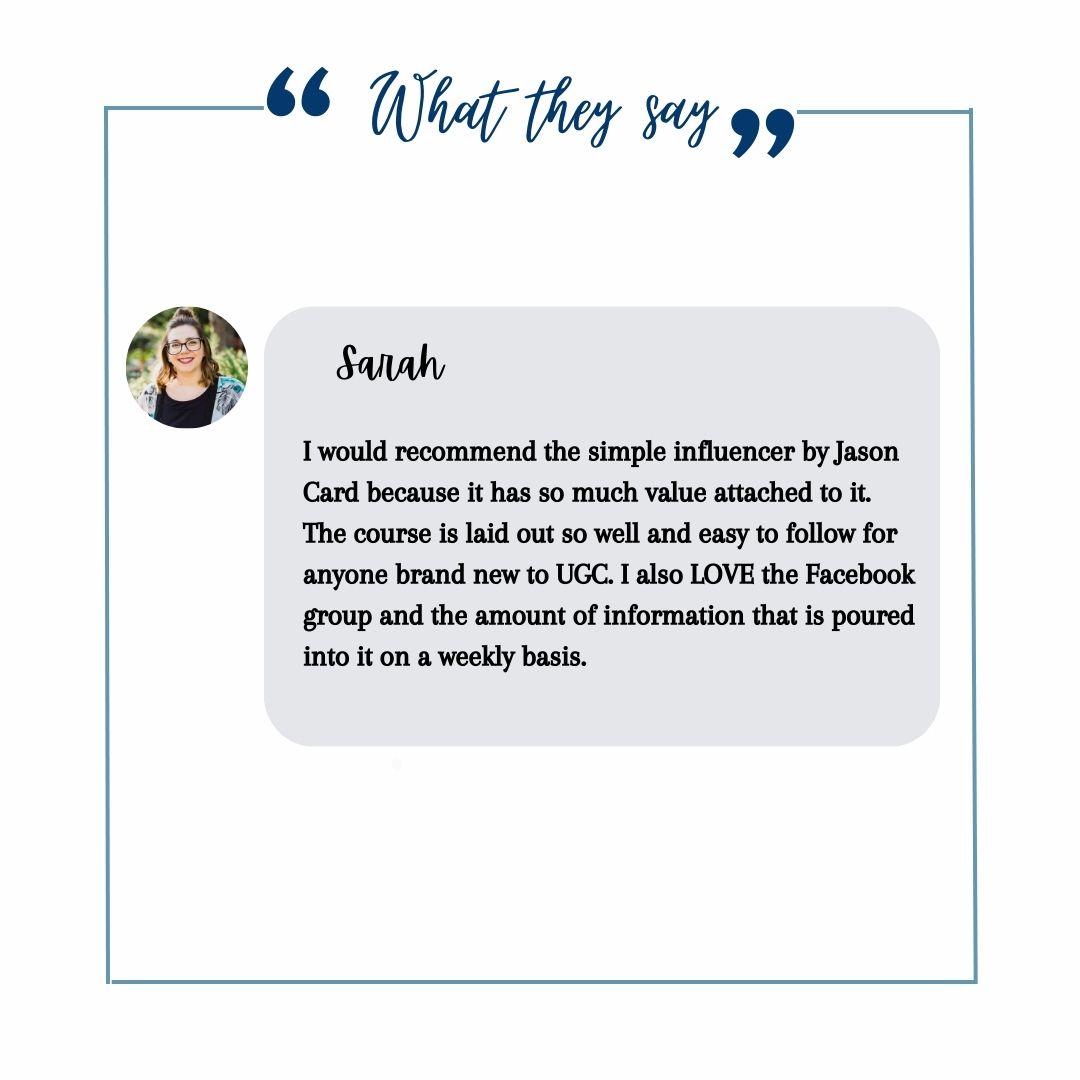 Sarah's testimonial screenshot